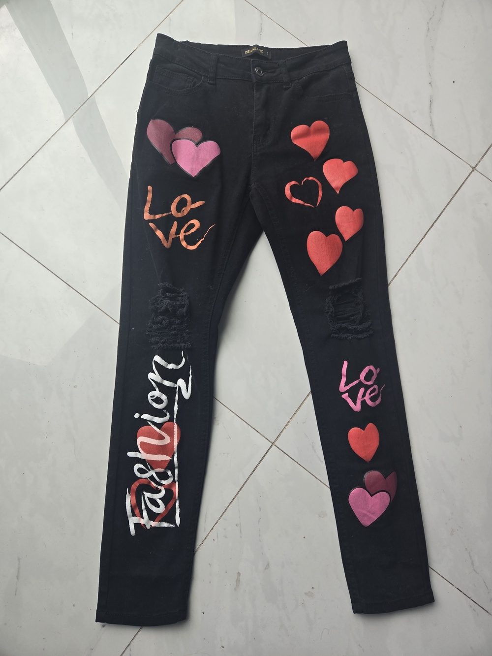 Black 'Love' Heart Graphic Jeans